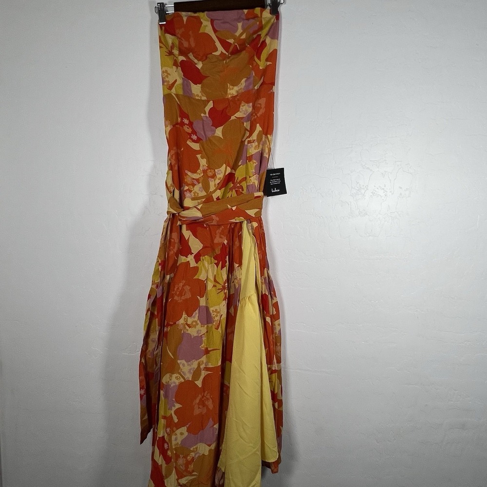 Lulus NWT Dress Floral Strapless Dress And Scarf Set Orange Size Small